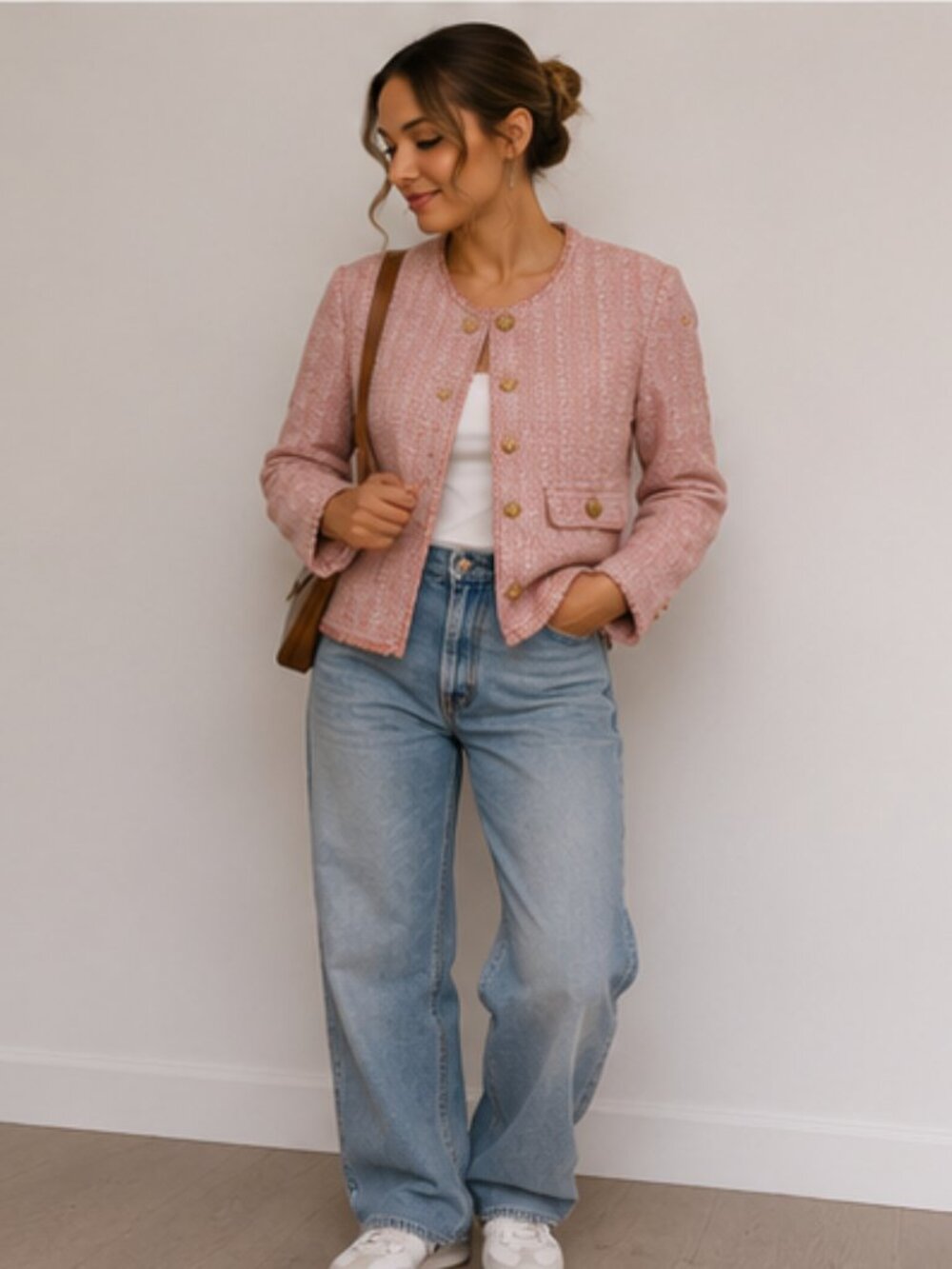 Amable by mable Pink Tweed Blazer with Gold Buttons small